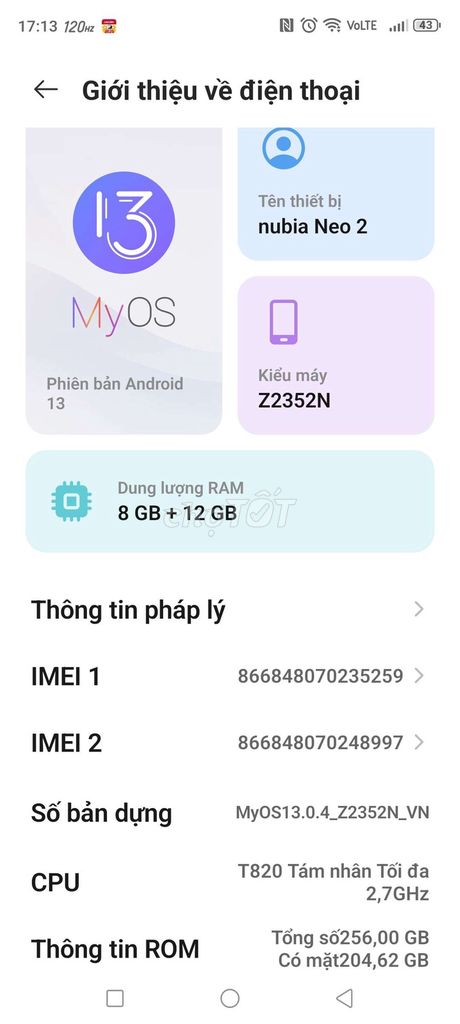 Nubia Neo 2 8GB/128GB T820 Android 13. Mua bán Điện thoại tại Thành phố Buôn Ma Thuột Đắk Lắk được đăng bởi Hung Le hình 1