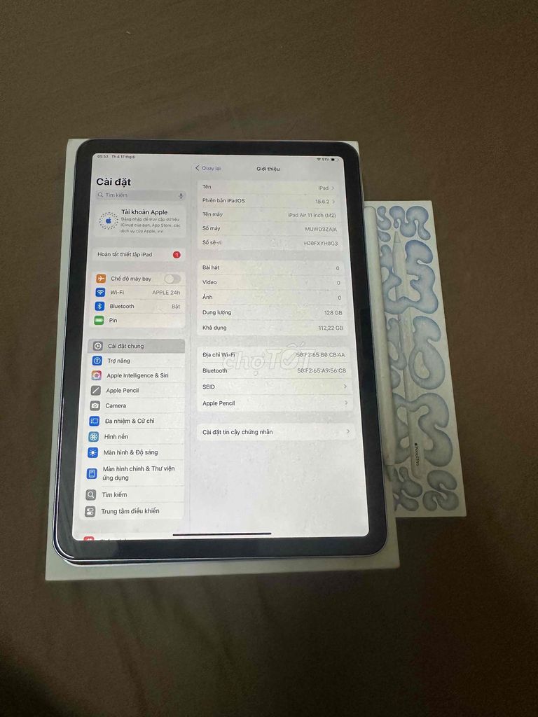 Apple iPad Air M2 128GB Xám kèm Apple Pencil Pro. Mua bán Máy tính bảng tại Quận Nam Từ Liêm Hà Nội được đăng bởi Ngô Thị Yến hình 1