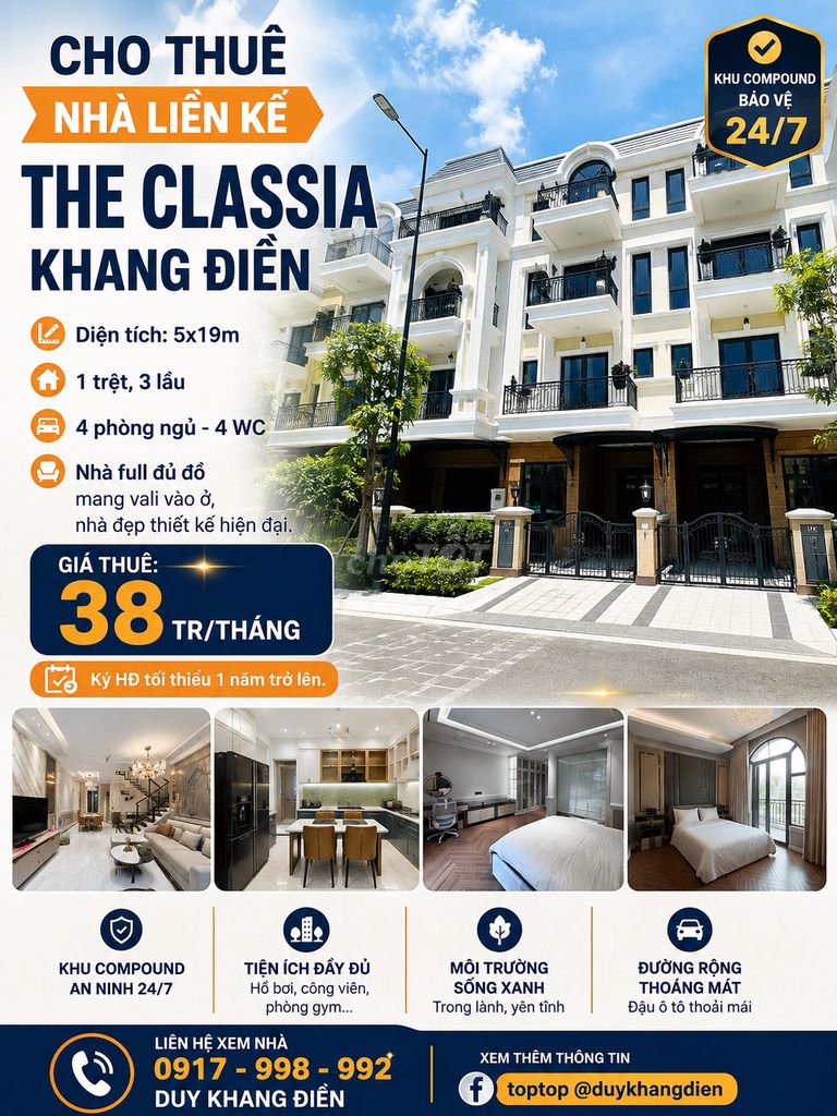 NHÀ PHỐ CLASSIA KHANG ĐIỀN - 4 TẦNG - FULL NT CAO CẤP NHƯ HÌNH - 4PN