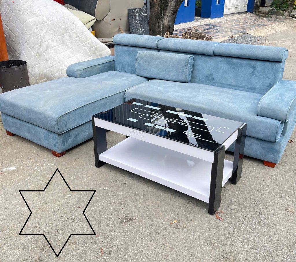 SOFA L, GHẾ SOFA CHỮ L, SOFA NỆM BỌC VẢI XANH