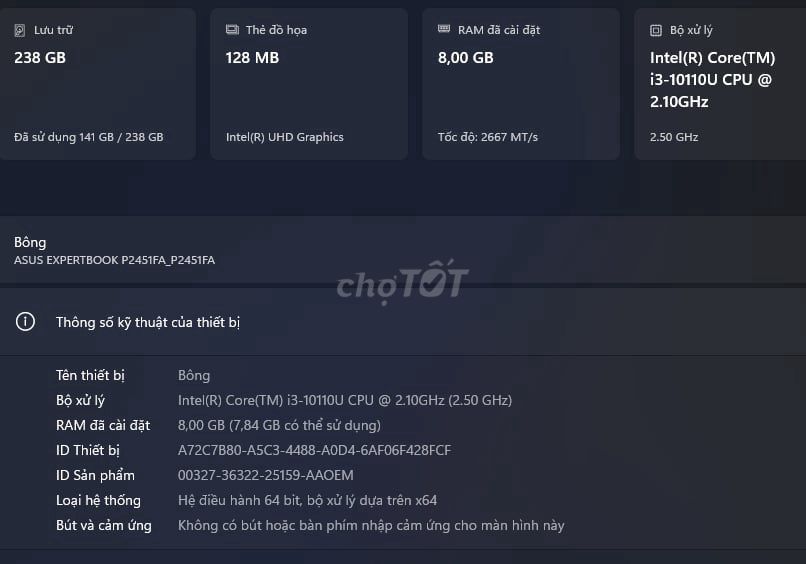 ASUS ExpertBook P2451FA i3-10110U 8GB/238GB. Mua bán Laptop tại Huyện Diên Khánh Khánh Hòa được đăng bởi Bông Bụng Bự hình 1
