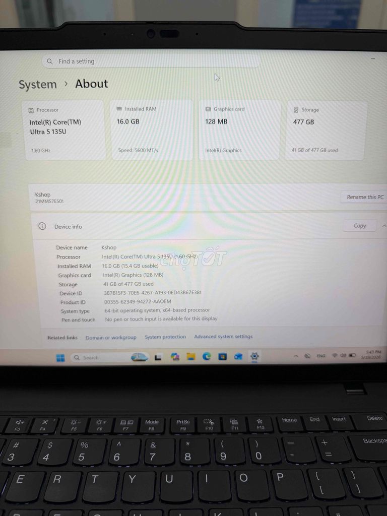Lenovo ThinkPad Intel Core Ultra 5 16GB/477GB. Mua bán Laptop tại Quận 10 Tp Hồ Chí Minh được đăng bởi Nguyễn Lý hình 1