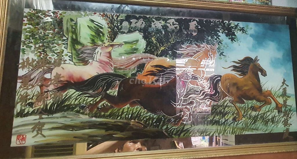 Tranh kiếng Hoài cổ chủ đề Ngựa 80x40 cm. Mua bán Đồ sưu tầm, đồ cổ tại Quận Bình Tân Tp Hồ Chí Minh được đăng bởi Thanh tran hình 1
