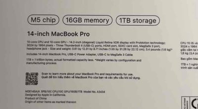 Apple MacBook Pro M5 16GB/1TB Đen