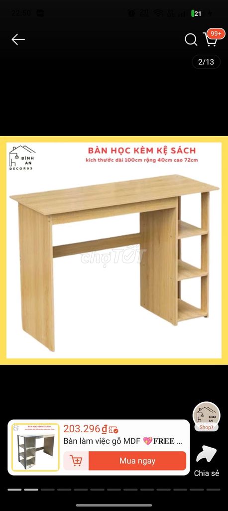 Bàn học gỗ MDF Vàng gỗ 100x40x72cm. Mua bán Bàn ghế tại Thành phố Thủ Đức Tp Hồ Chí Minh được đăng bởi Thanh Thảo hình 1