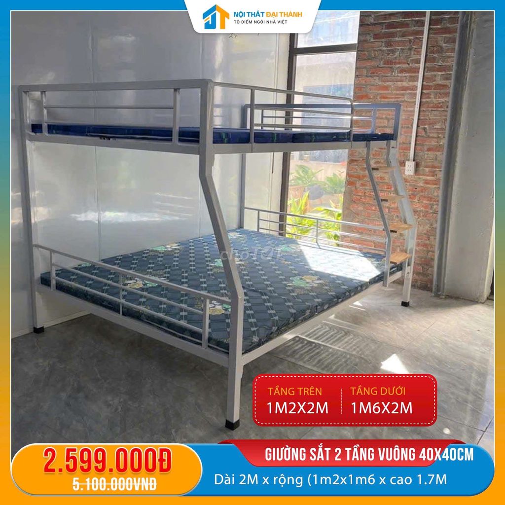 GIƯỜNG 2 TẦNG LỆCH SẮT VUÔNG 40×40TRÊN1M2 DƯỚI1M6. Mua bán Giường, chăn ga gối nệm tại Quận Tân Phú Tp Hồ Chí Minh được đăng bởi NỘI THẤT ĐẠI THÀNH hình 1