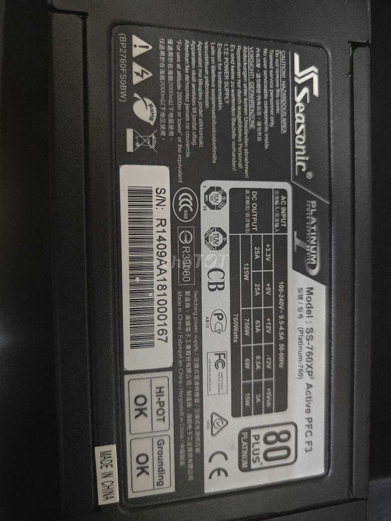Nguồn Seasonic SS-760XP2 760W Đen. Mua bán Linh kiện (RAM, Card...) tại Quận Bình Thuỷ Cần Thơ được đăng bởi Chung le hình 1