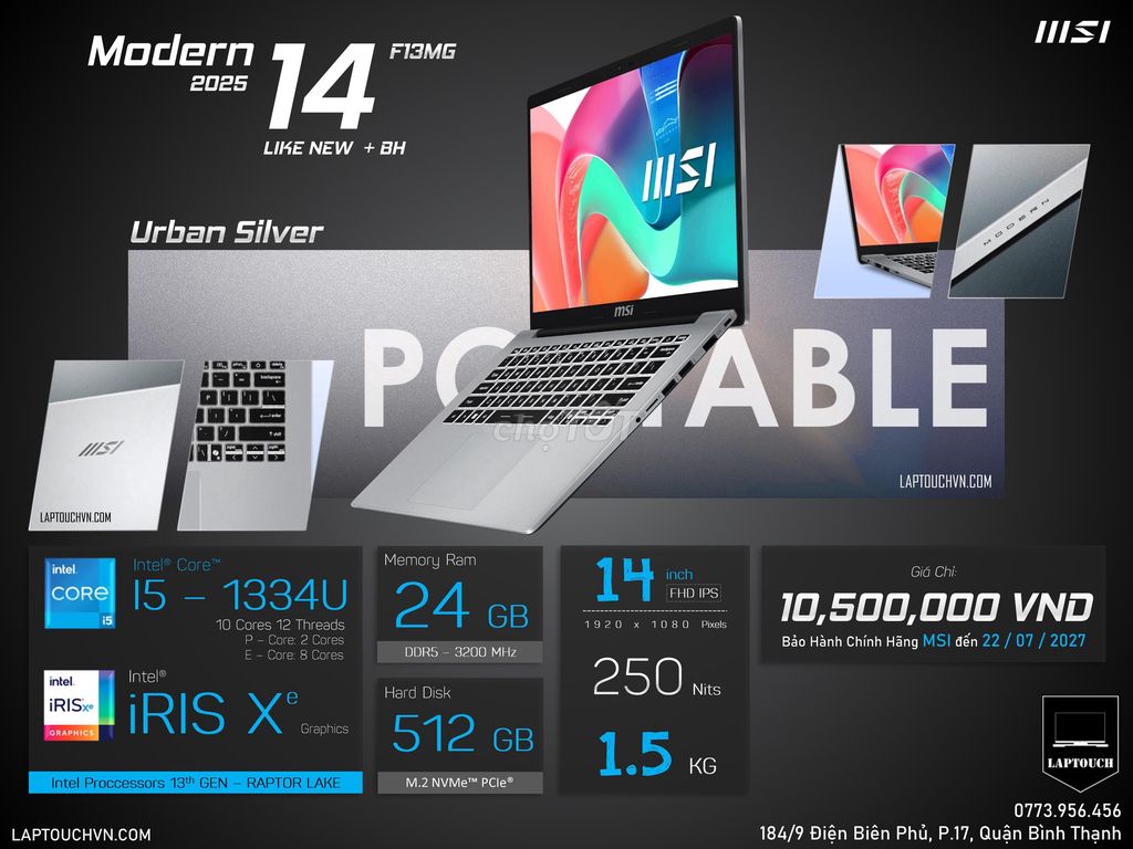 MSI Modern 14 2025 - F13MG [ Like New + BH ]. Mua bán Laptop tại Quận Bình Thạnh Tp Hồ Chí Minh được đăng bởi Cửa Hàng Máy Tính Laptouch VN hình 1