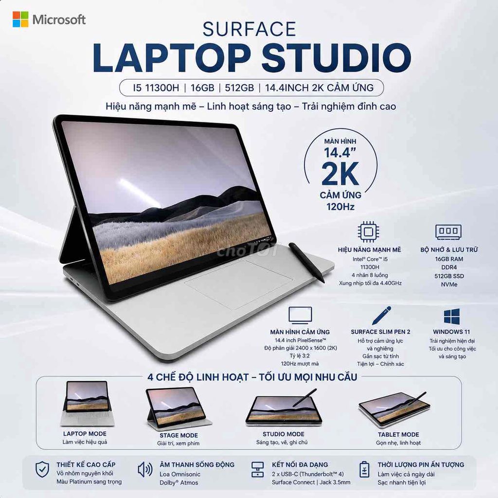 Microsoft Surface Laptop Studio i5 16GB/512GB. Mua bán Laptop tại Thành phố Buôn Ma Thuột Đắk Lắk được đăng bởi HD Store  hình 1