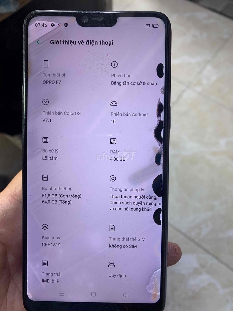 oppo f7 ram4/64 màn bị bầm bán sài chữa cháy ngon