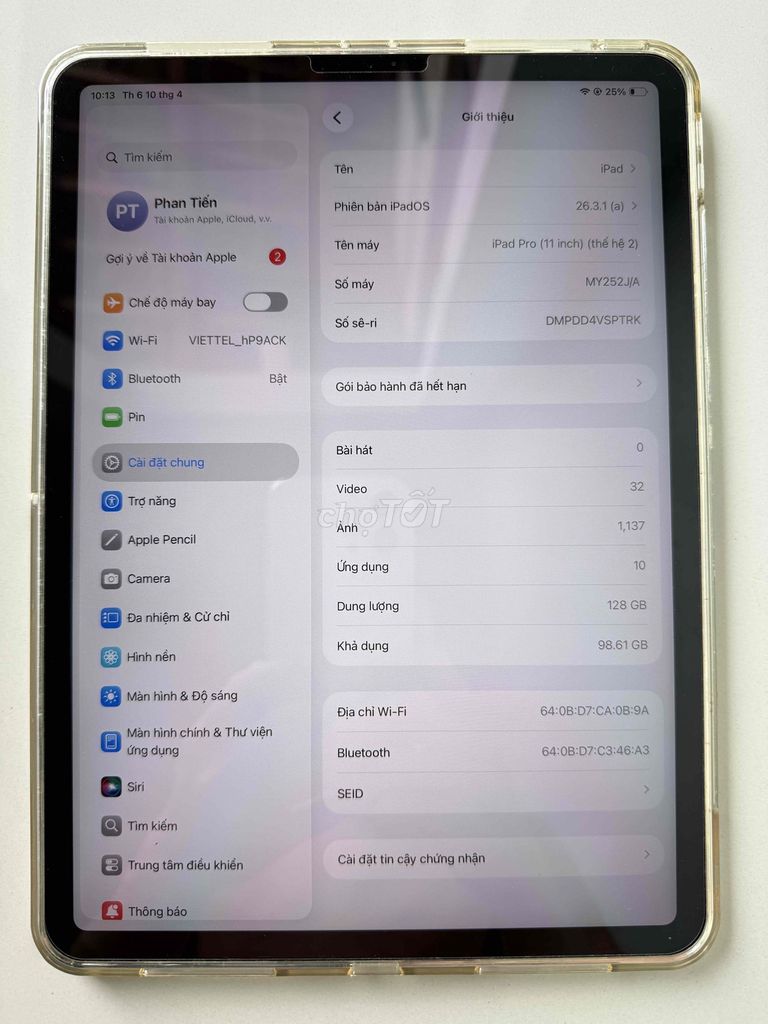 Apple iPad Pro 11 inch Thế hệ 2 Bạc. Mua bán Máy tính bảng tại Huyện Núi Thành Quảng Nam được đăng bởi tien phan hình 1