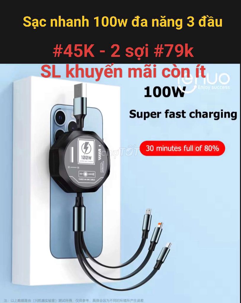 Khuyến mãi cáp 100w đa năng cho điện thoại