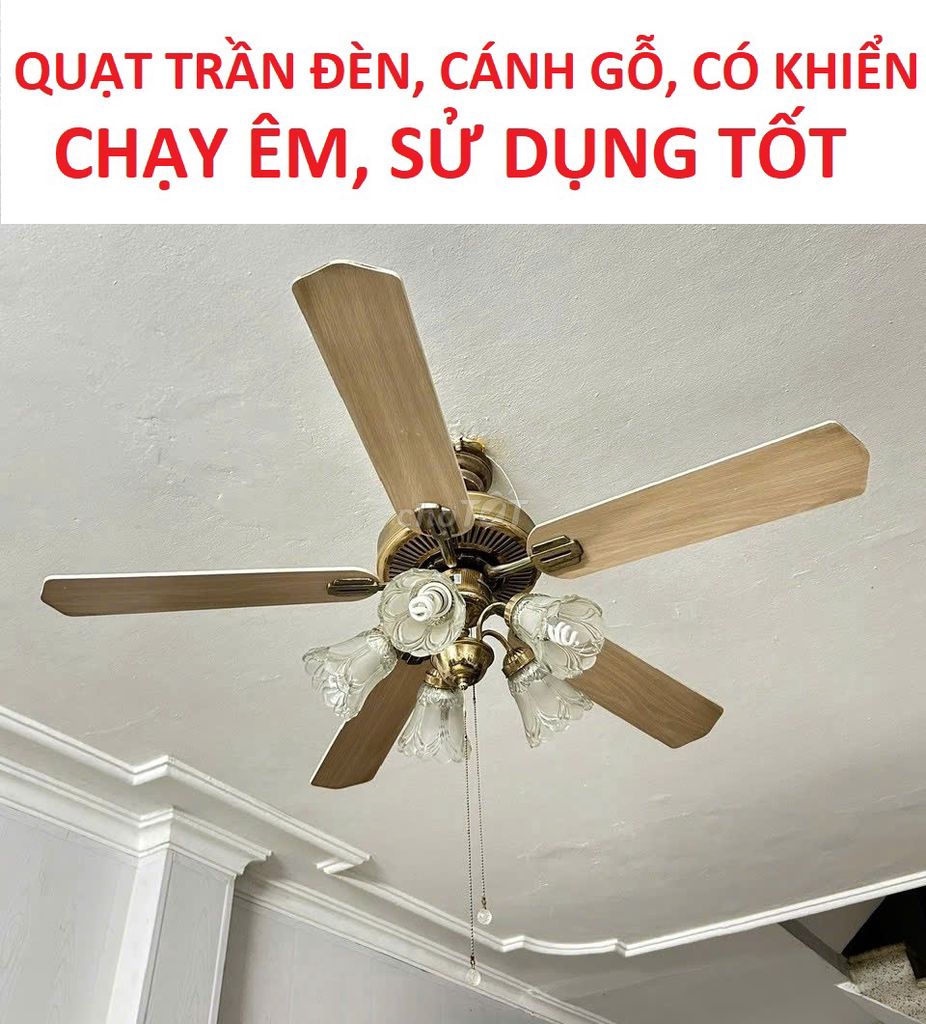 Quạt trần đèn cánh gỗ, có khiển. Mua bán Quạt tại Quận Hoàng Mai Hà Nội được đăng bởi Phương hình 1