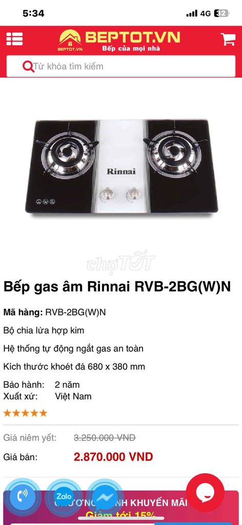 Bếp gas âm Rinnai RVB-2BG(W)N 90%. Mua bán Bếp, lò, đồ điện nhà bếp tại Quận 6 Tp Hồ Chí Minh được đăng bởi HỒNG SANG hình 5