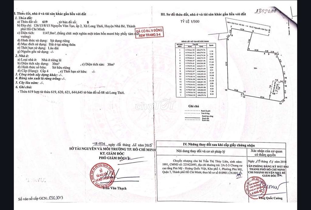 Cần bán đất hẻm 126 Nguyễn Văn Tạo,thổ cư 1147,8m2 trọn thửa.