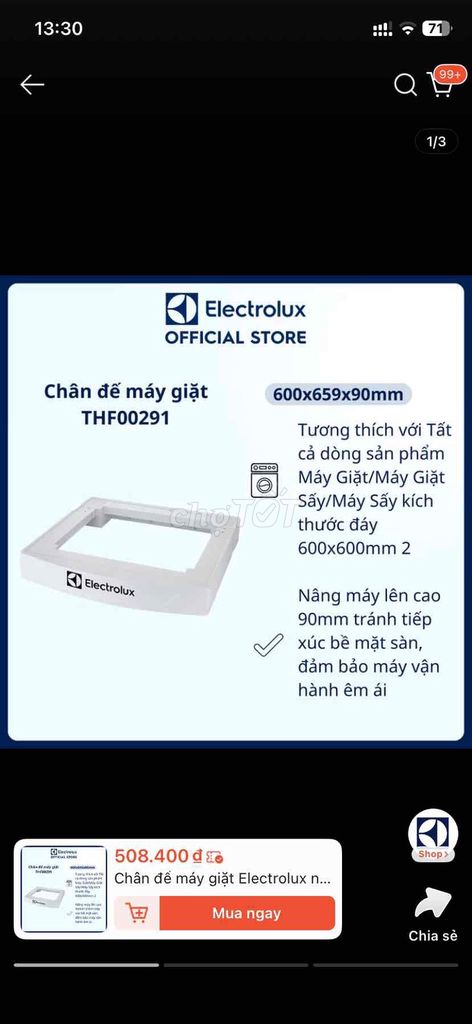 Chân đế máy giặt Electrolux THF00291. Mua bán Máy giặt tại Quận Cẩm Lệ Đà Nẵng được đăng bởi Amy hình 1