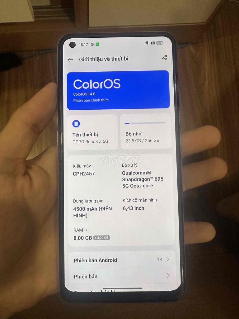 Oppo Reno 8z 5G 256GB. Mua bán Điện thoại tại Huyện Thanh Trì Hà Nội được đăng bởi Nguyễn Duyên Chí Kiên hình 1