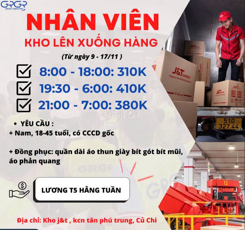 KHO J&T TUYỂN NHÂN VIÊN KHO NGẮN HẠN LÂU DÀI