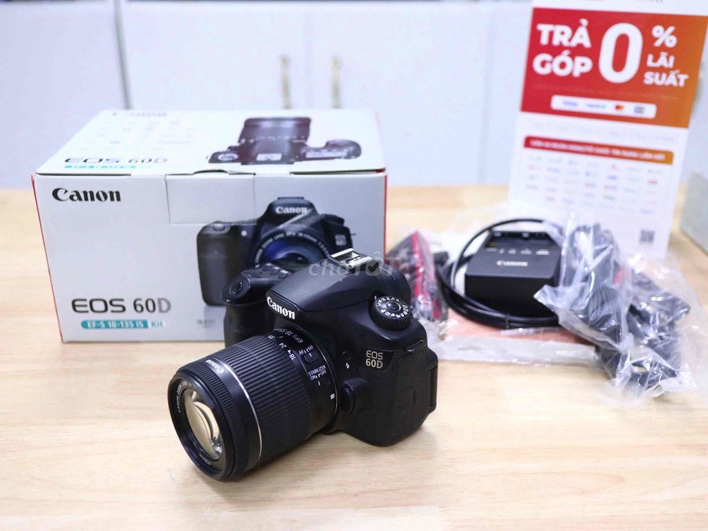 Bán canon 60D+ lens 18-55stm  đẹp fullbox phụ kiện