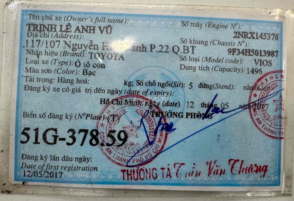 Toyota Vios 2017 1.5E MT - 157000 km. Mua bán Ô tô tại Quận Bình Thạnh Tp Hồ Chí Minh được đăng bởi Trinh Lê  Anh Vũ hình 12