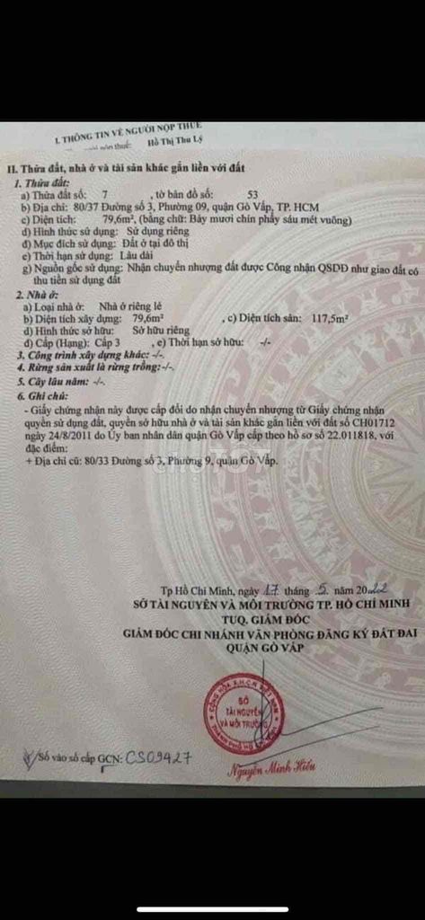 BÁN NHÀ CHÍNH CHỦ VỊ TRÍ HẺM XE TẢI ĐƯỜNG SỐ 3, P9, QUẬN GÒ VẤP