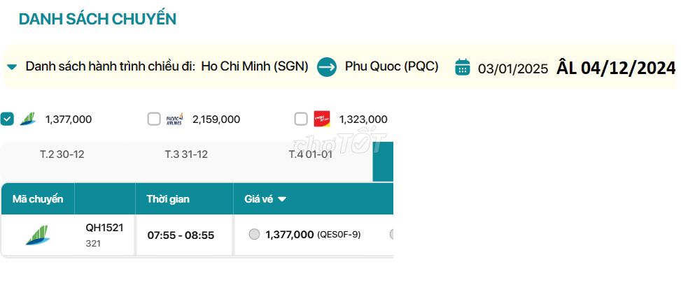 Hồ Chí Minh - Phú Quốc  03/01/2025ÂL04/12/2024số 1