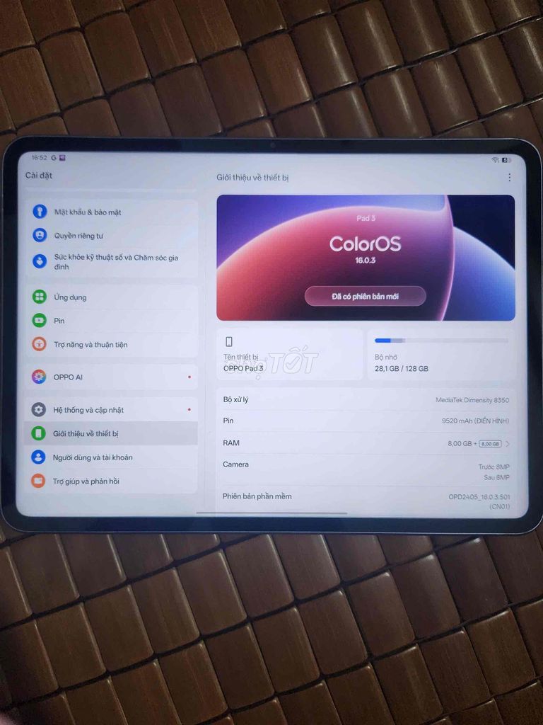 OPPO Pad 3 144HZ Dimensity 8350 8GB/128GB. Mua bán Máy tính bảng tại Quận Thanh Xuân Hà Nội được đăng bởi Chămxenh hình 1