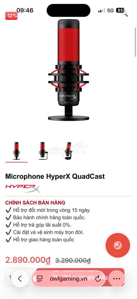 Microphone HyperX QuadCast Đỏ, Đen Còn mới. Mua bán Tivi, Âm thanh tại Quận Hai Bà Trưng Hà Nội được đăng bởi Trần Linh hình 1