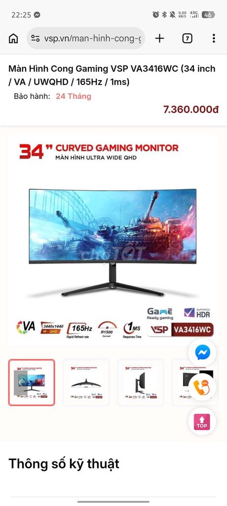 Màn hình VSP VA3416WC 34 inch 165Hz. Mua bán Phụ kiện (Màn hình, Chuột...) tại Thị xã Từ Sơn Bắc Ninh được đăng bởi Nguyễn Như Sơn hình 1