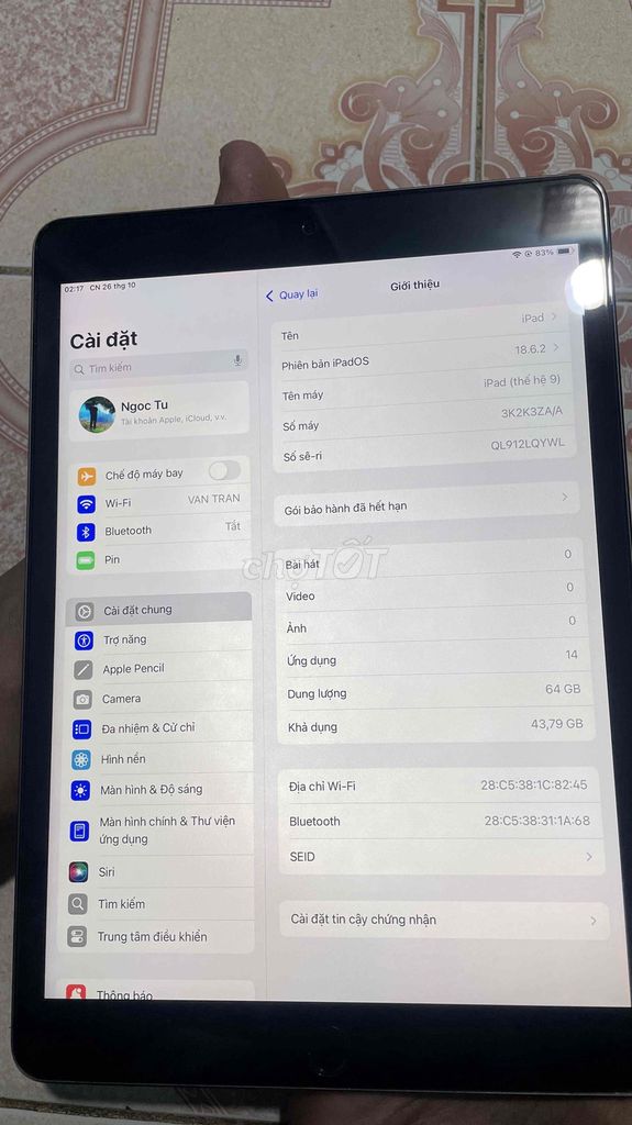 IPAD GEN 9 WIFI 64G. Mua bán Máy tính bảng tại Huyện Trảng Bom Đồng Nai được đăng bởi DUNG CO HOI hình 1