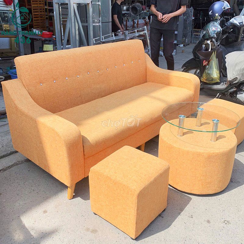Bộ Sofa Cam Bọc Vải Kéo Đôn Kính Cũ 90%