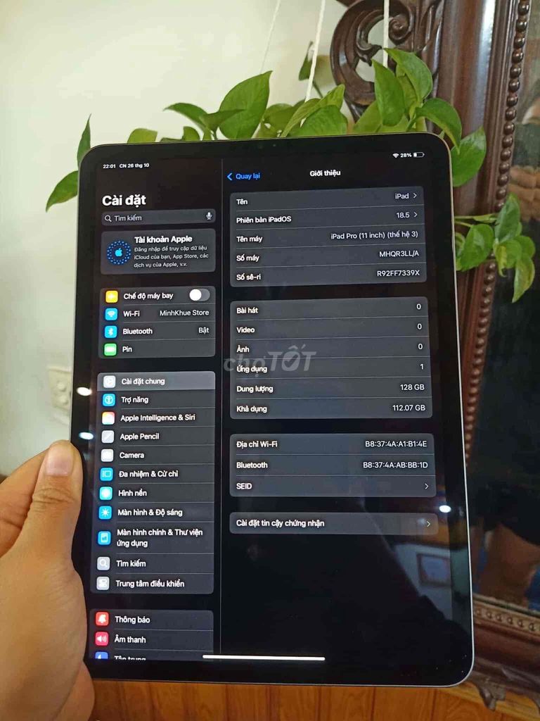 Ipad pro M1 11" 128 Gb wifi màu Gray pin 93. Mua bán Máy tính bảng tại Quận Cầu Giấy Hà Nội được đăng bởi Nguyễn Đức Đại  hình 1