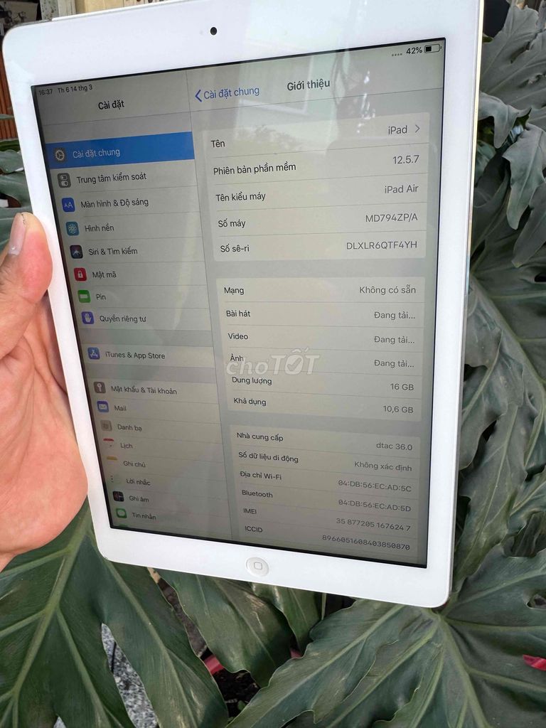 Ipad Air 16g 4g wifi đầy đủ, pin bền