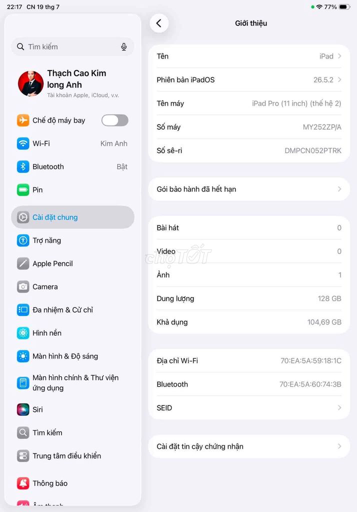 Apple iPad Pro 11 inch 2020 128GB Bạc. Mua bán Máy tính bảng tại Thành phố Buôn Ma Thuột Đắk Lắk được đăng bởi Hoàng Thế Vĩnh  hình 1