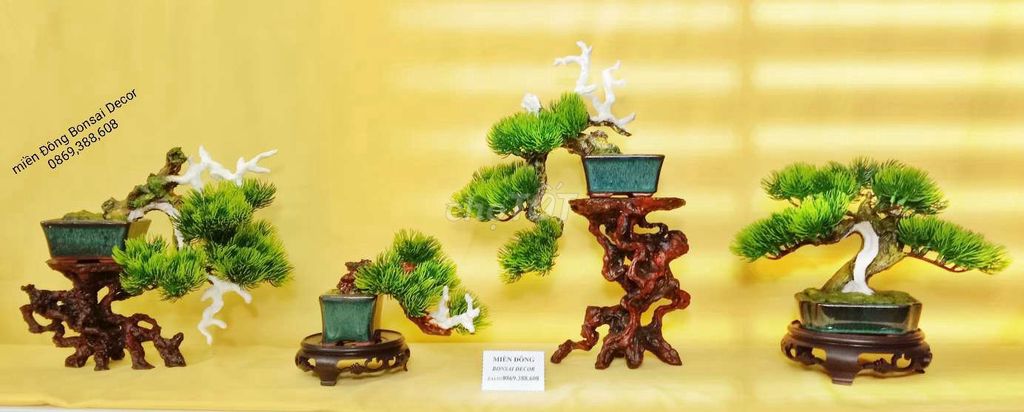 Bộ 4 cây Bonsai mini decor nhựa trắng nhật bản