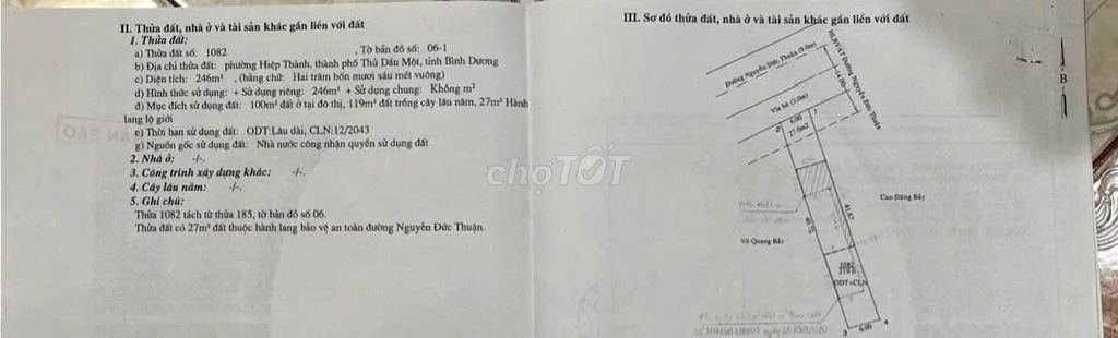 Bán đất mặt tiền Nguyễn Đức Thuận, Hiệp Thành, 246m2, 6.05 tỷ