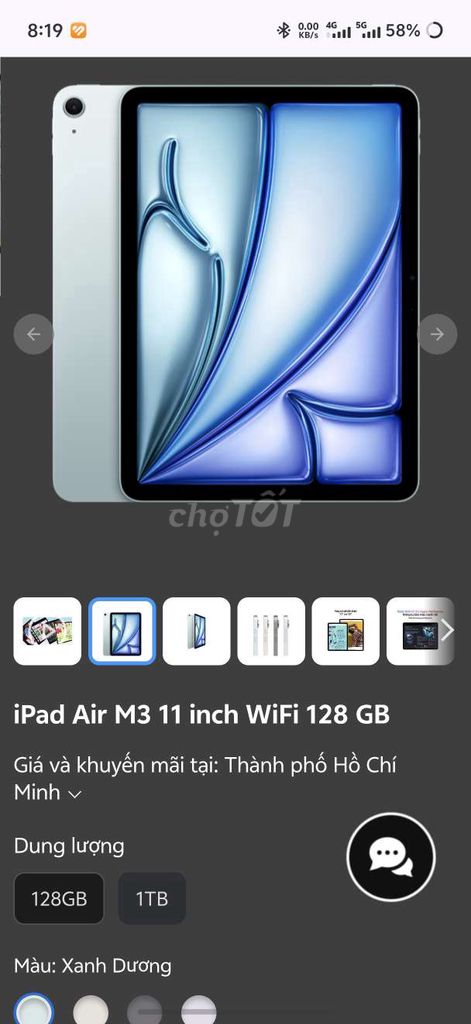 Apple iPad Air M3 11 inch 128GB 99.9%. Mua bán Máy tính bảng tại Huyện Đức Hòa Long An được đăng bởi Võ Quốc Việt  hình 1