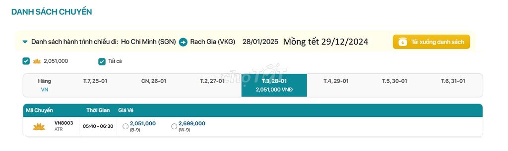 Hồ Chí Minh-Rạch Giá 28/01/2025mồng Têt 29/12/2025