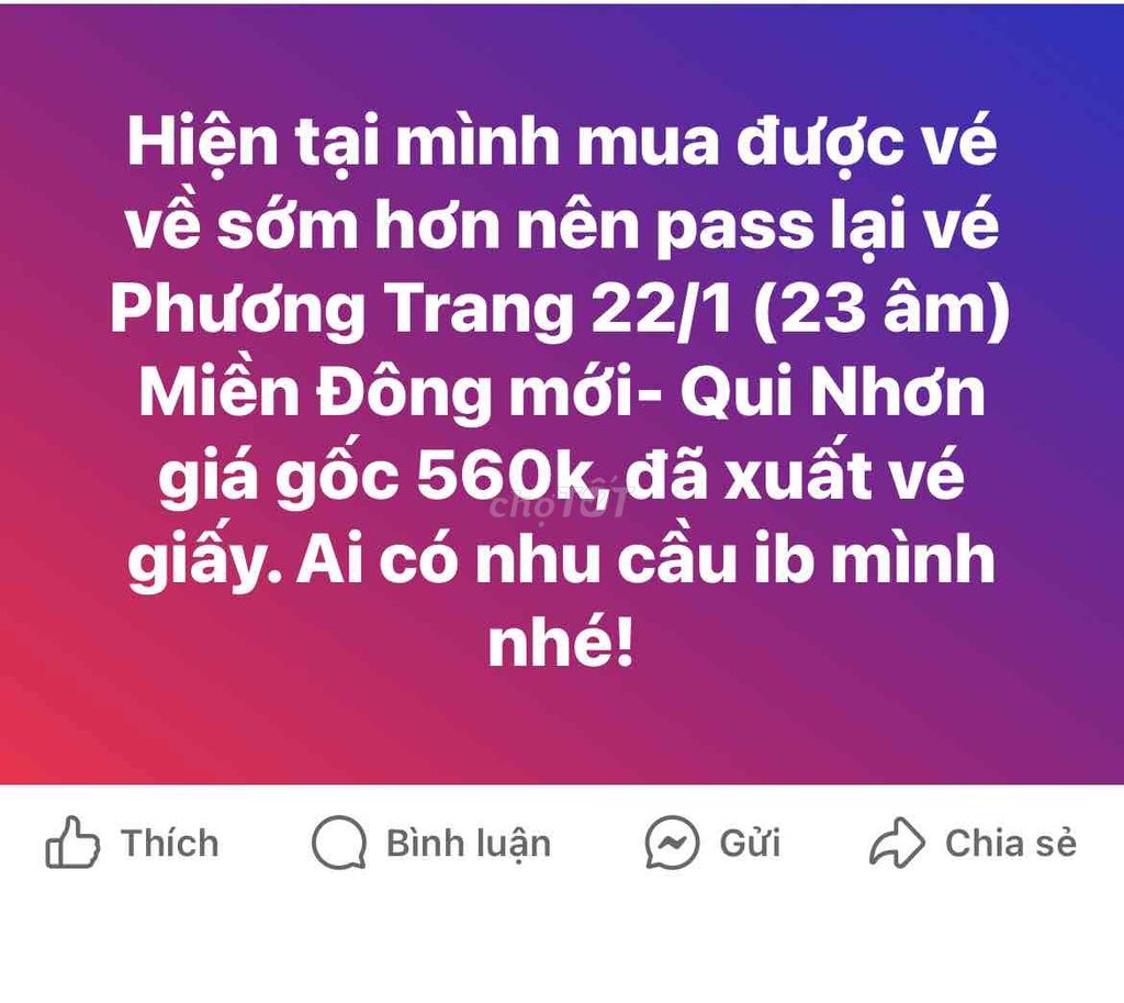 vé PHƯƠNG TRANG 22/1 (23 âm) SG-Quy Nhơn