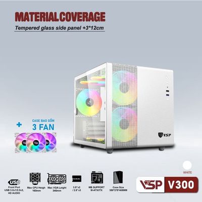 VỎ CASE GAMING V300-MINI-ATX TRẮNG ( 3 FAN LED )