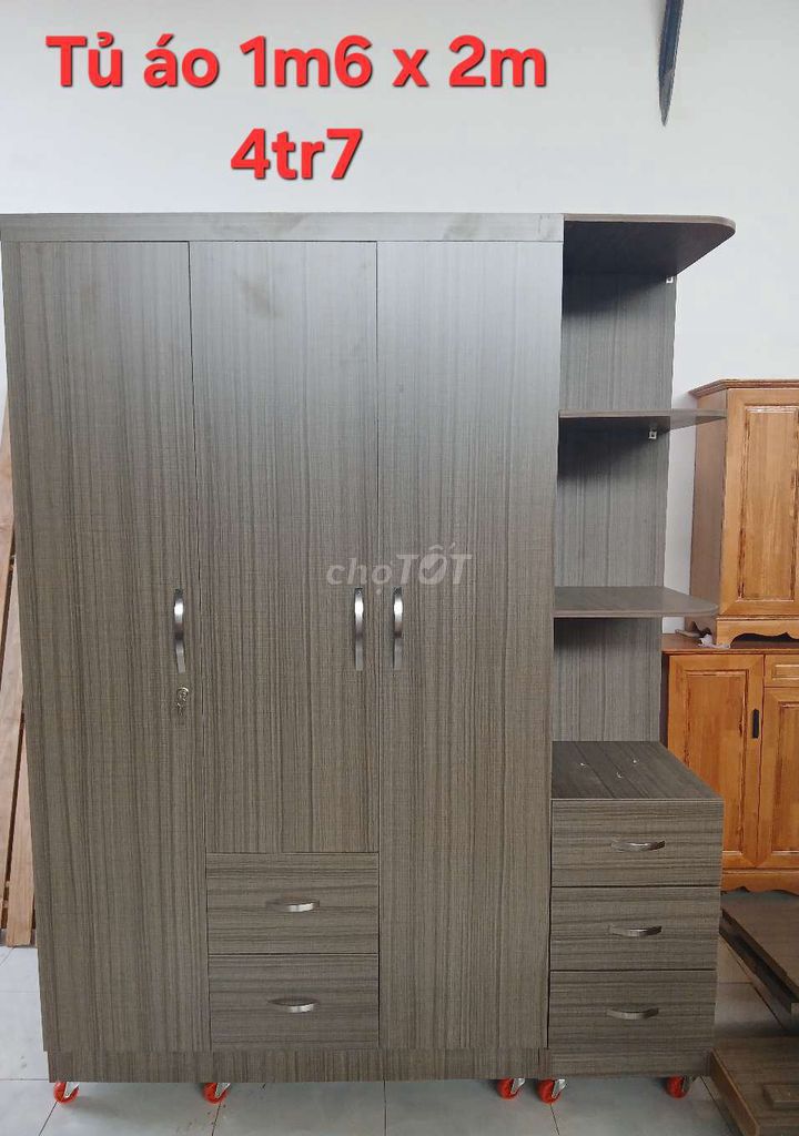 Tủ quần áo Gỗ công nghiệp Xám 1m6x2m. Mua bán Tủ, kệ gia đình tại Thành phố Buôn Ma Thuột Đắk Lắk được đăng bởi NỘI THẤT BUÔN MA THUỘT hình 1
