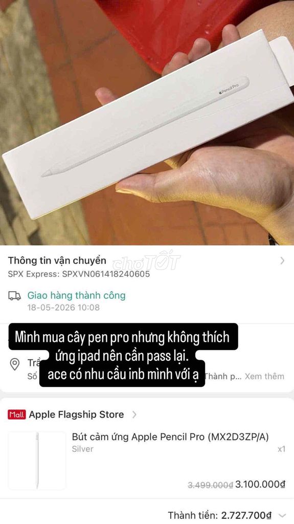 Bút cảm ứng Apple Pencil Pro Bạc. Mua bán Phụ kiện (Màn hình, Chuột...) tại Quận Cầu Giấy Hà Nội được đăng bởi Gia Vượng hình 1