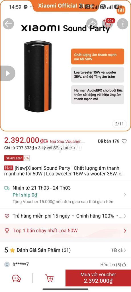 Loa Bluetooth Xiaomi Sound Party. Mua bán Tivi, Âm thanh tại Thành phố Cao Lãnh Đồng Tháp được đăng bởi Aan hình 1