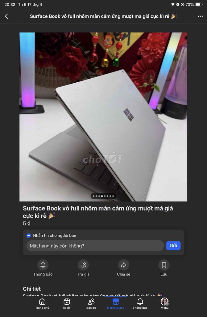 Microsoft Surface Book 1 i5 8GB/256GB. Mua bán Laptop tại Thành phố Bắc Ninh Bắc Ninh được đăng bởi Điện Xe Huy Hoàng hình 1