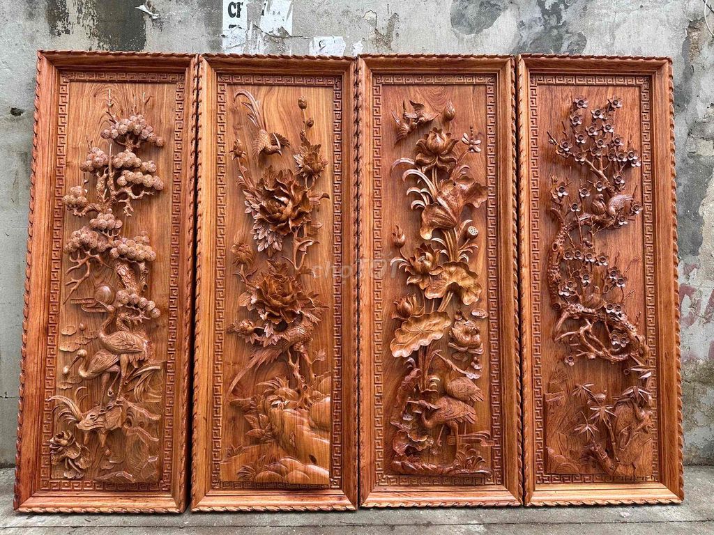 Tranh treo tường Tứ quý gỗ 47x133x7,5 cm. Mua bán Đồ sưu tầm, đồ cổ tại Quận Thanh Xuân Hà Nội được đăng bởi Nguyễn Đức Liêm hình 1