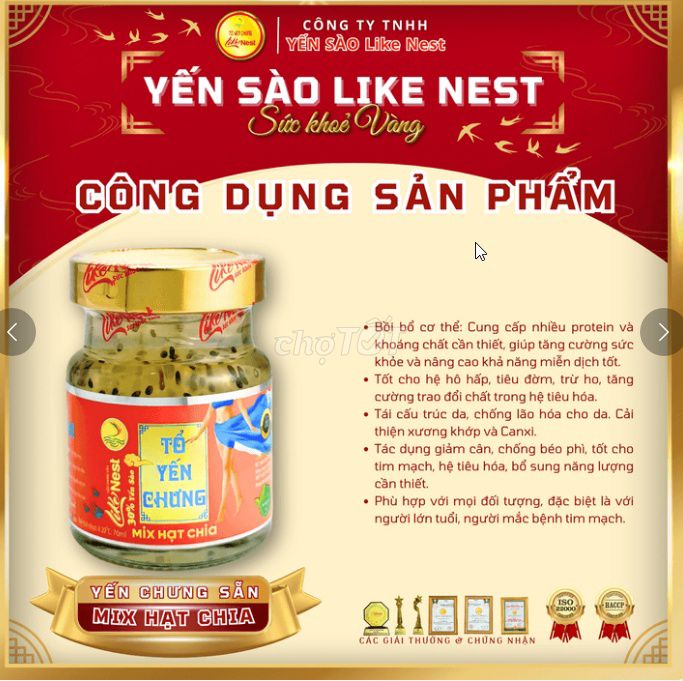 12 hũ Yến chưng hạt chia 70ml Like Nest. Mua bán Đồ ăn, thực phẩm và các loại khác tại Quận Hoàng Mai Hà Nội được đăng bởi Siêu thị Anh Tú 88 hình 1