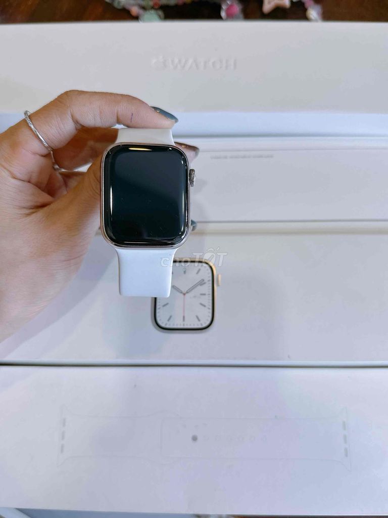 apple watch s7-45mm thép trắng fulbox máy zin đẹp