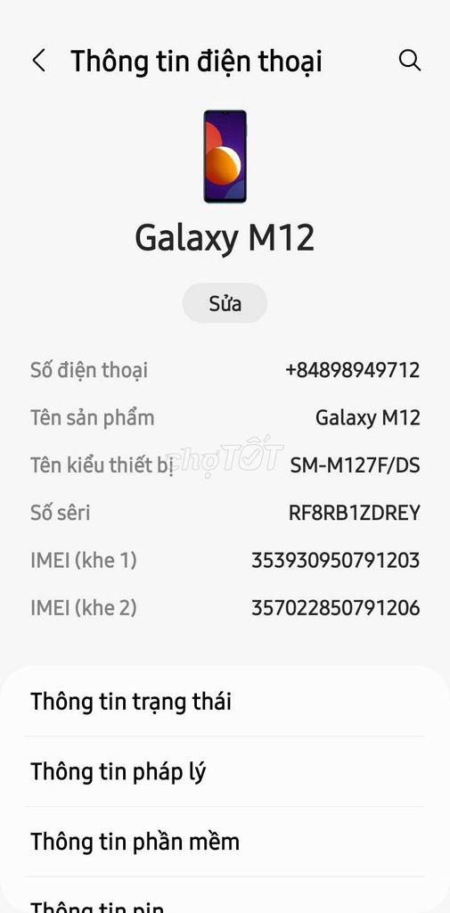 Samsung Galaxy M12 32GB Đã sử dụng. Mua bán Điện thoại tại Quận 6 Tp Hồ Chí Minh được đăng bởi tong gia vỷ hình 1