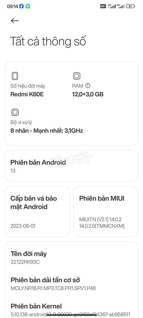 Xiaomi Redmi K60E 12GB 8 nhân 3.1GHz. Mua bán Điện thoại tại Huyện Vĩnh Thạnh Cần Thơ được đăng bởi Sang hình 1
