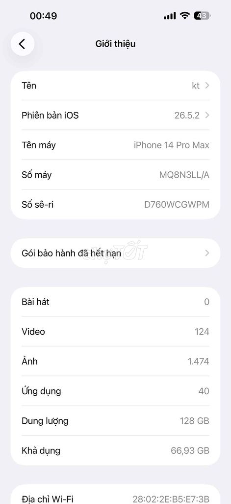 Apple iPhone 14 Pro Max 128GB. Mua bán Điện thoại tại Thành phố Lạng Sơn Lạng Sơn được đăng bởi kien trung hình 1